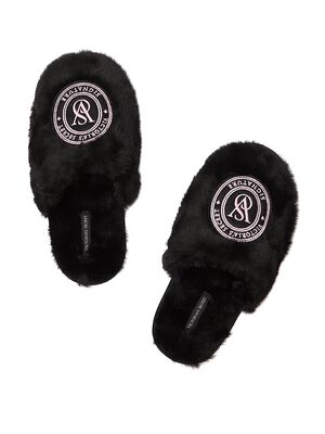 Black Closed-Toe Faux Fur Slipper