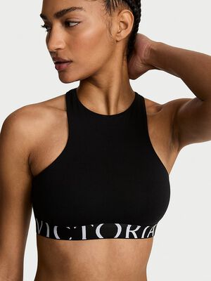 Cotton Exploded Logo Unlined High-Neck Bralette