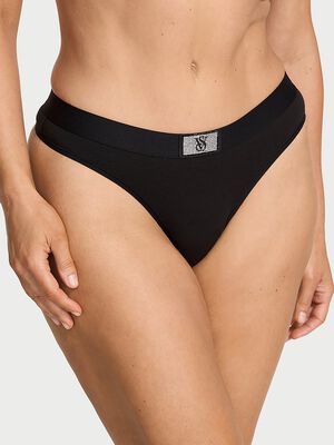 Logo Cotton Shine Patch Thong Panty