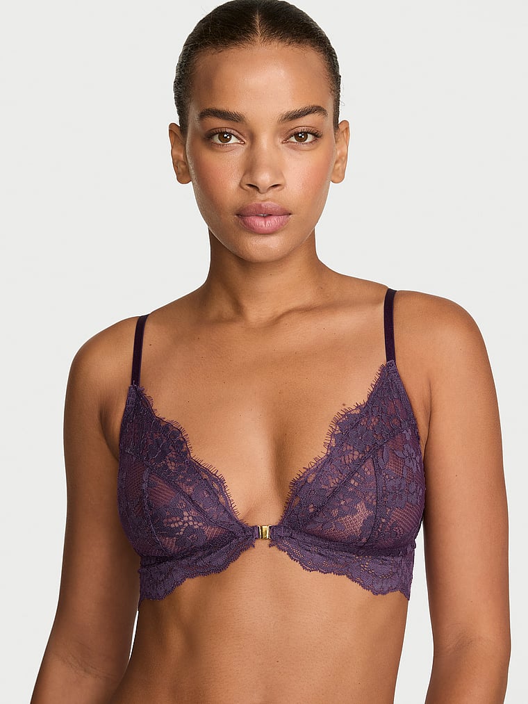 Lace Unlined Front-Close Bralette image number null
