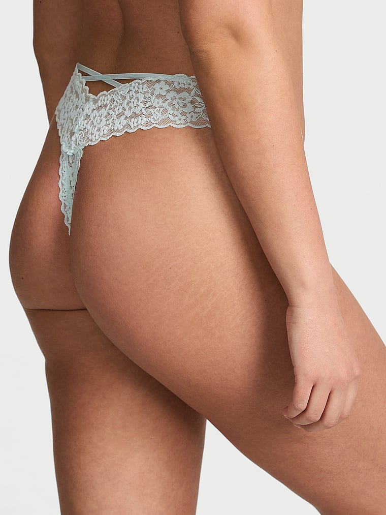 Blossom Lace Strappy-Back Thong Panty image number null