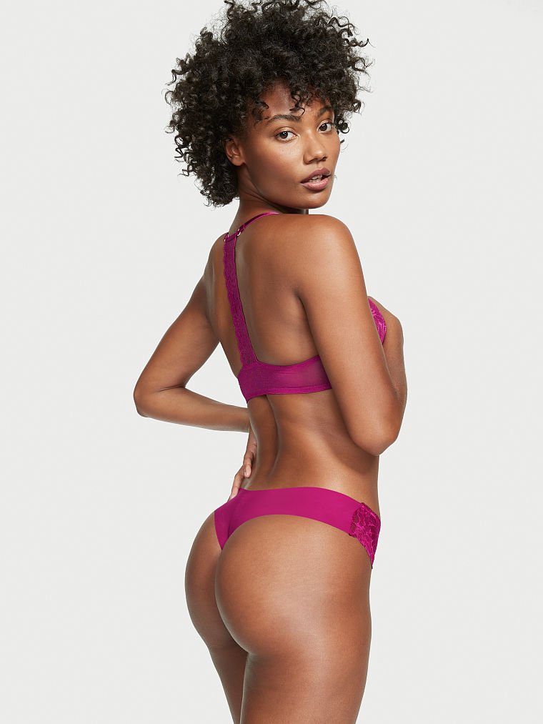 No-Show Floral Lace Thong Panty image number null