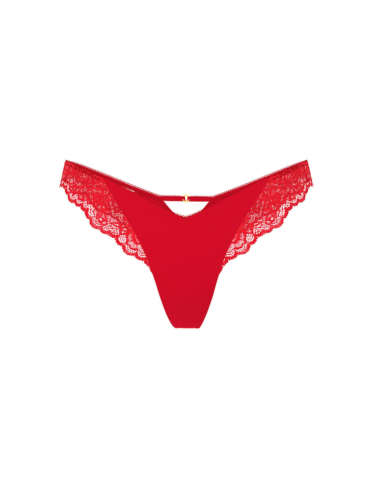 Rose Lace-Trim High-Leg Thong Panty image number null