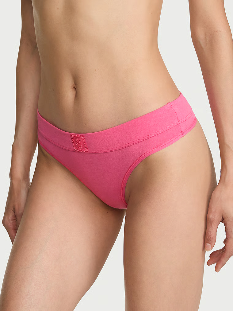 Logo Cotton Lace Patch Thong Panty image number null