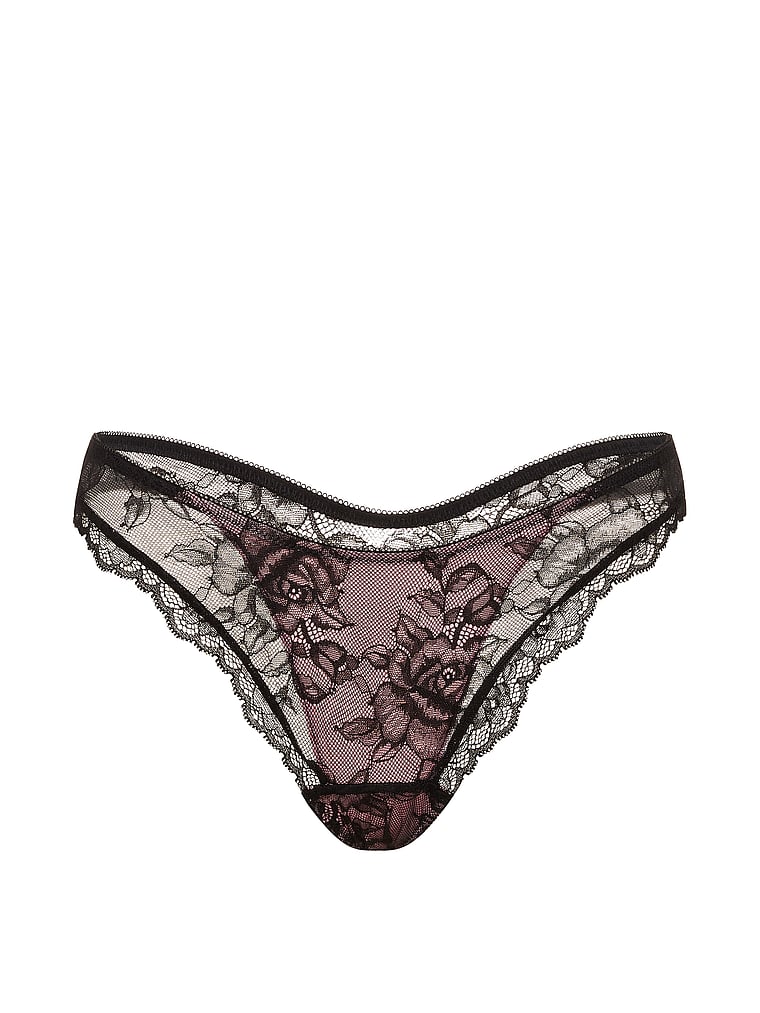 Rose Lace Overlay Thong Panty image number null