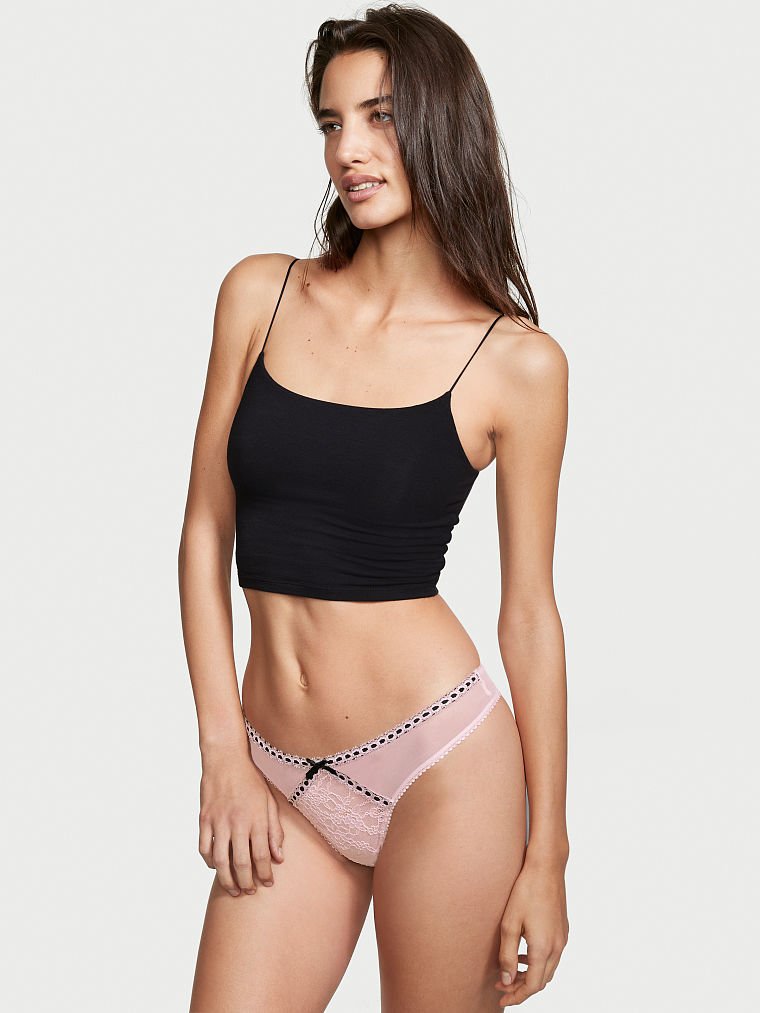 Floral Lace Thong Panty image number null