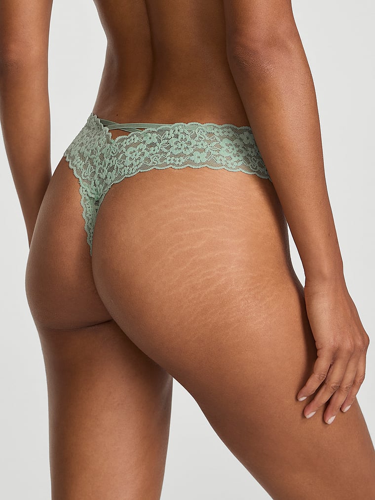 Blossom Lace Strappy-Back Thong Panty image number null