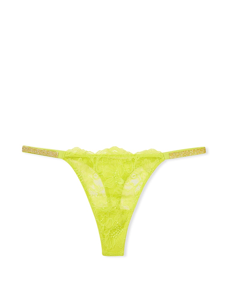 Shine Chain Strap Lace Thong Panty image number null
