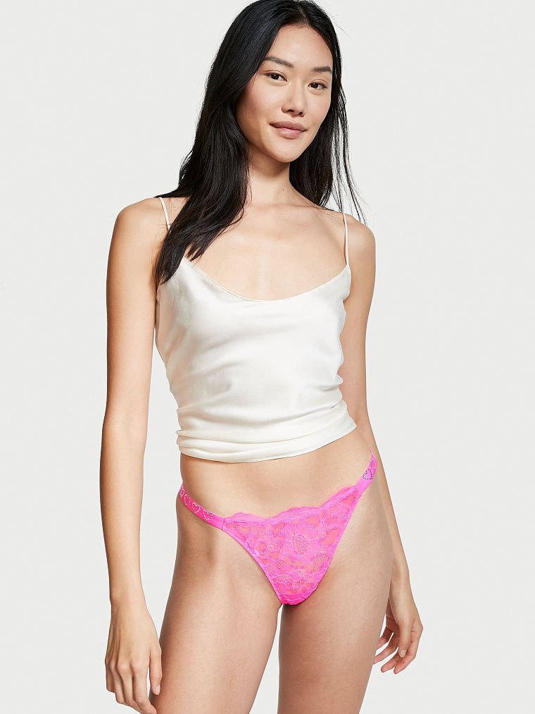 Floral Lace Shine Strap Brazilian Panty image number null