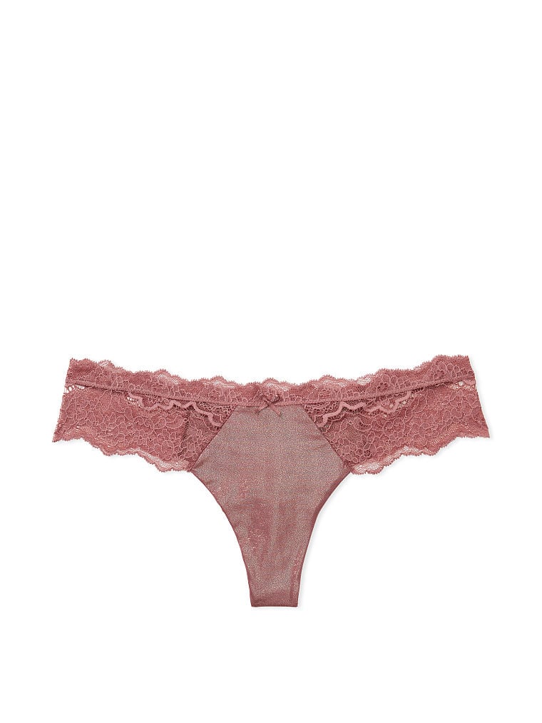 Lace-Trim Smooth Shimmer Thong Panty image number null