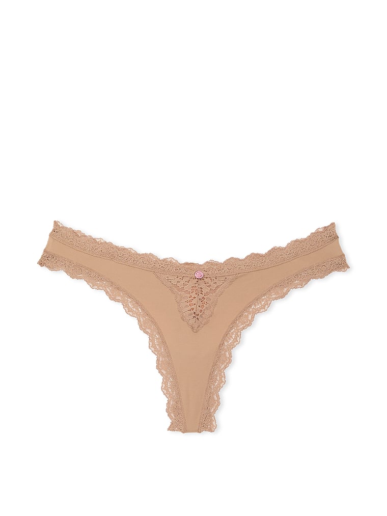 Lace-Trim Thong Panty image number null
