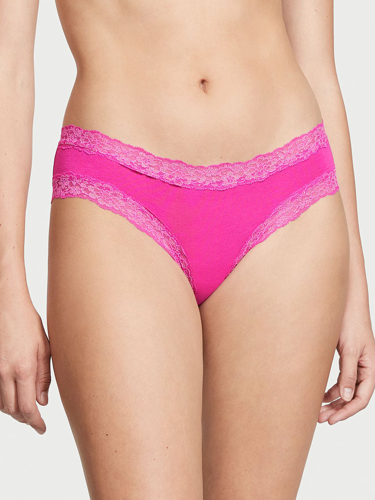 Shimmer Lace-Waist Cotton Cheeky Panty image number null
