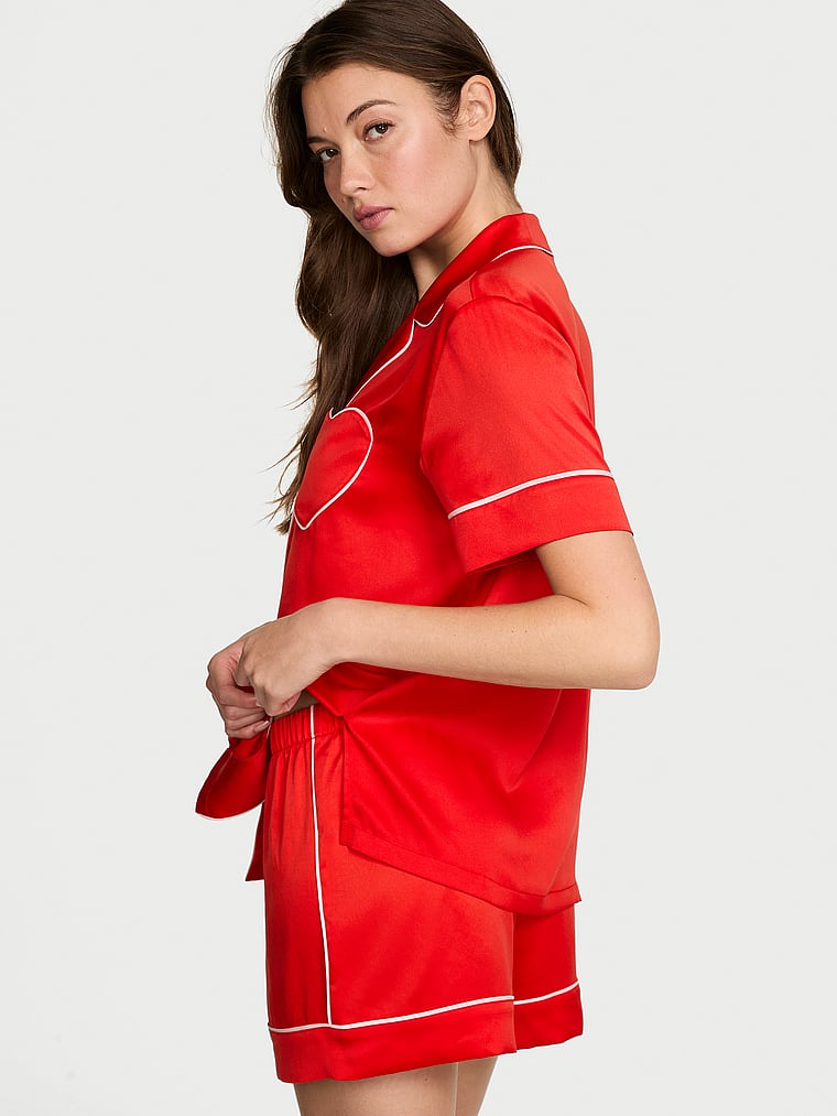 Glazed Satin Heart Short Pajama Set image number null