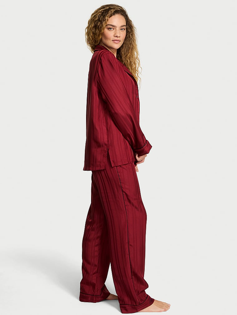 Glazed Satin Long Pajama Set image number null