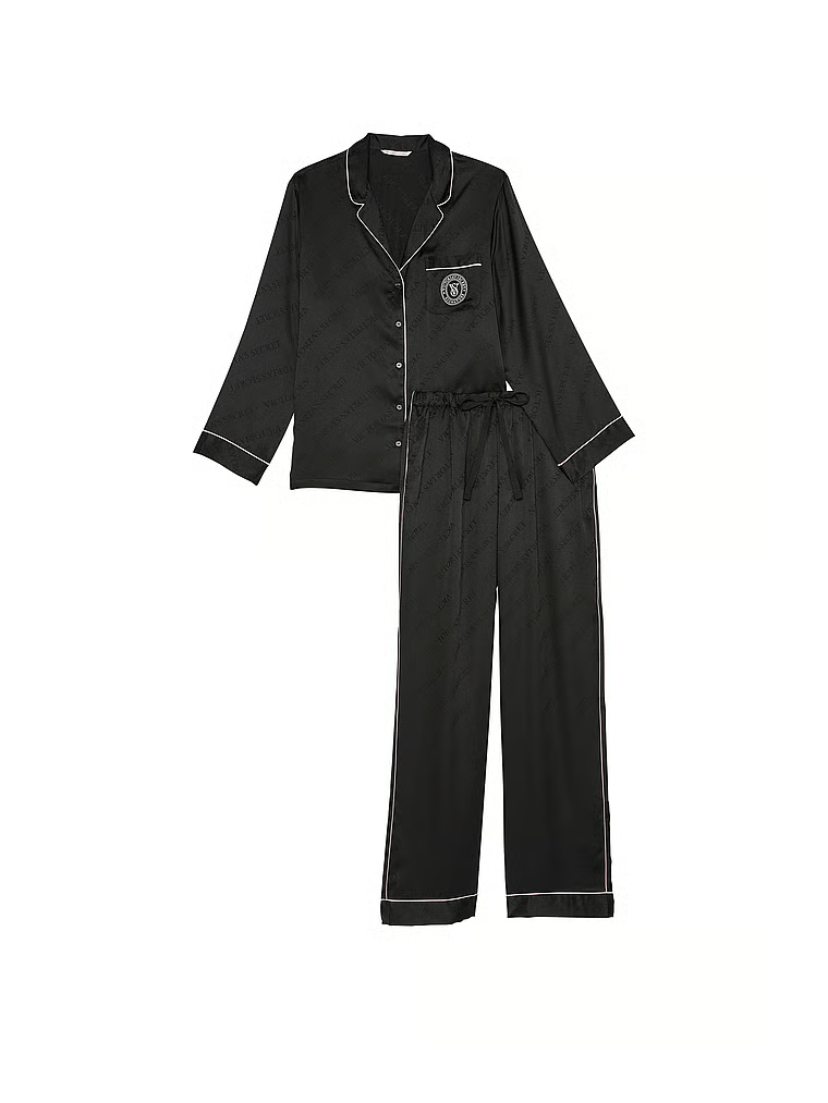Glazed Satin Long Pajama Set image number null