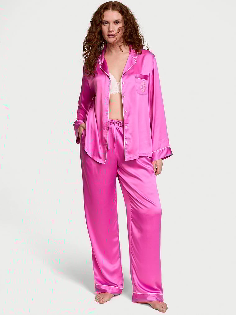 Glazed Satin Long Pajama Set image number null