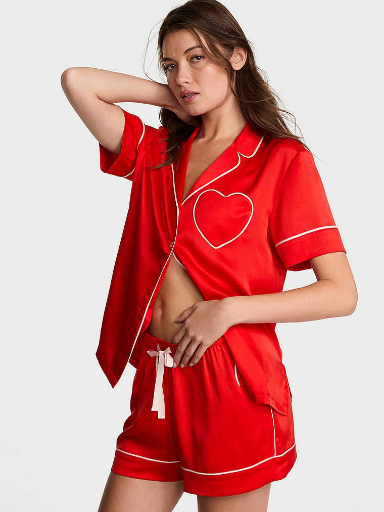 Glazed Satin Heart Short Pajama Set image number null
