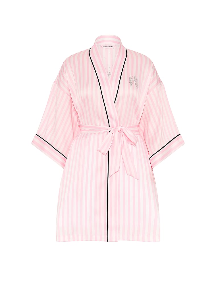 Signature Satin Short Piped Robe image number null