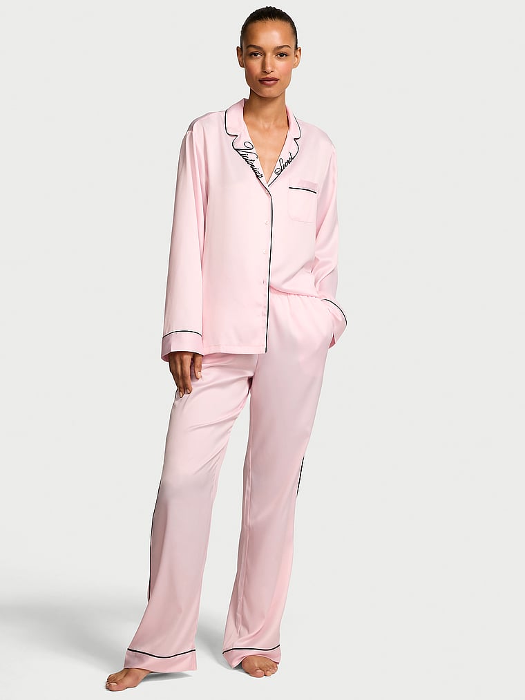 Glazed Satin Long Pajama Set image number null