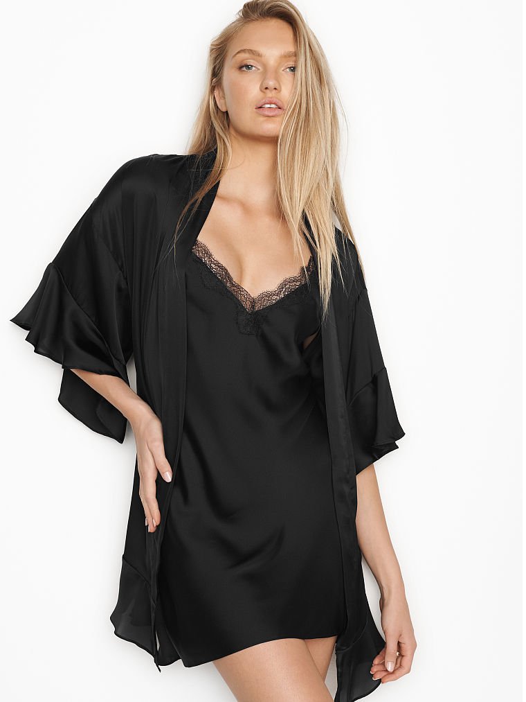 Flounce Satin Robe image number null