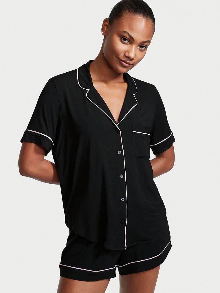 Modal Short Pajama Set Black W Angel Pink Piping Victoria s Secret Malaysia