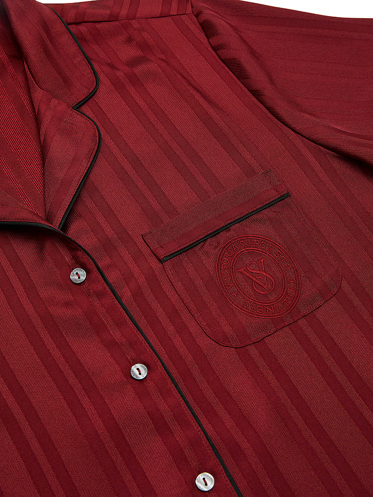 Glazed Satin Long Pajama Set image number null