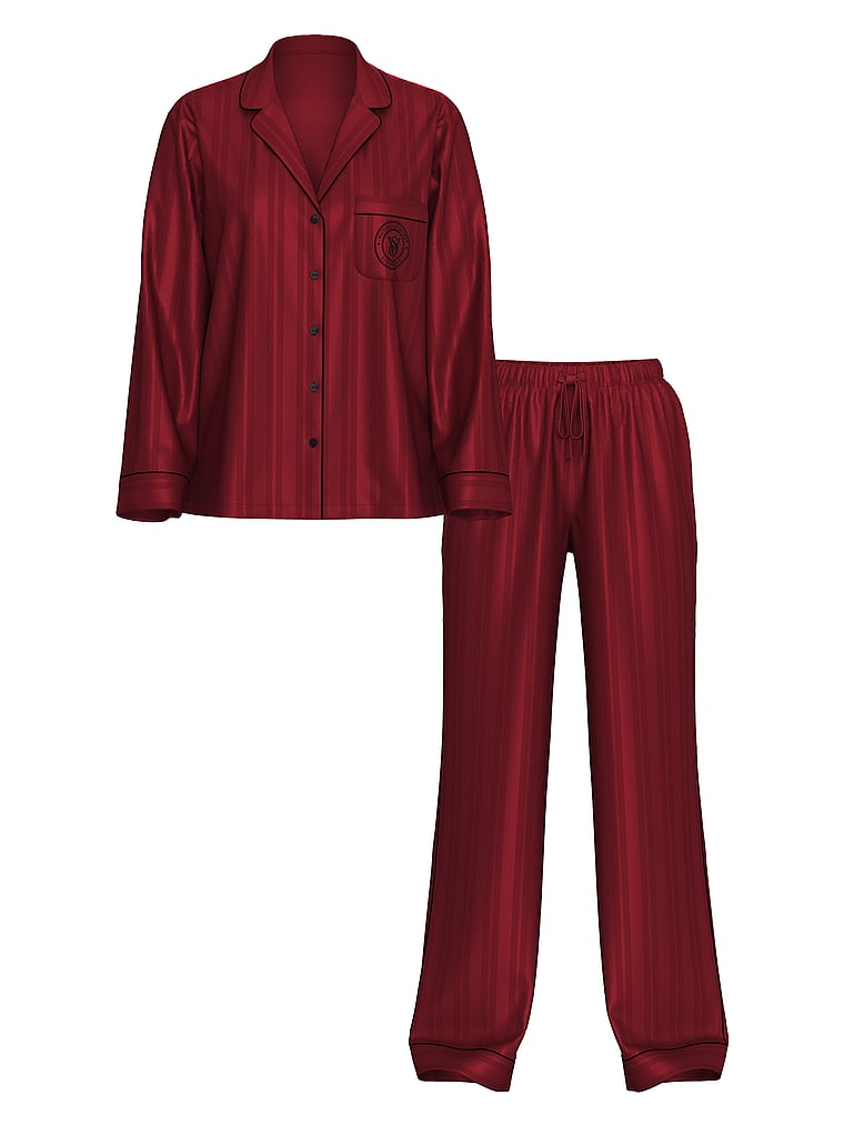 Glazed Satin Long Pajama Set image number null