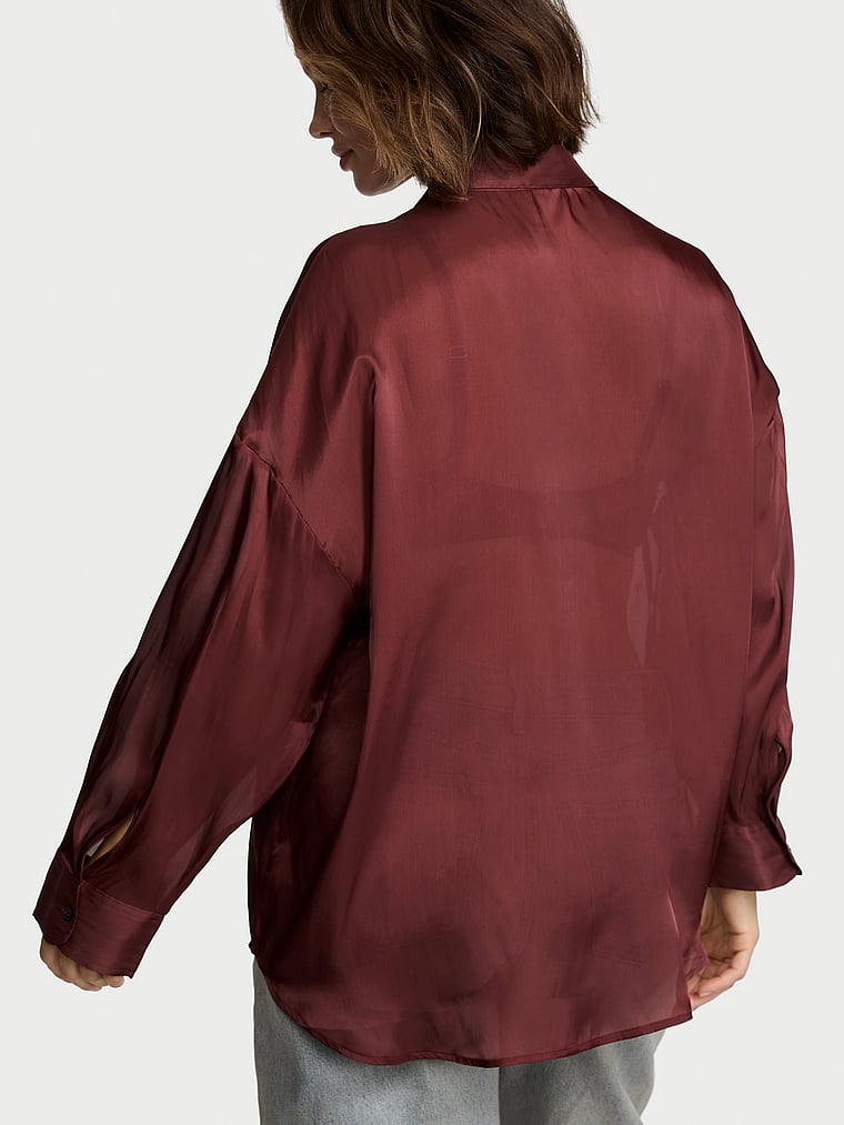 Luxe Sheer Satin Button-Front Shirt image number null