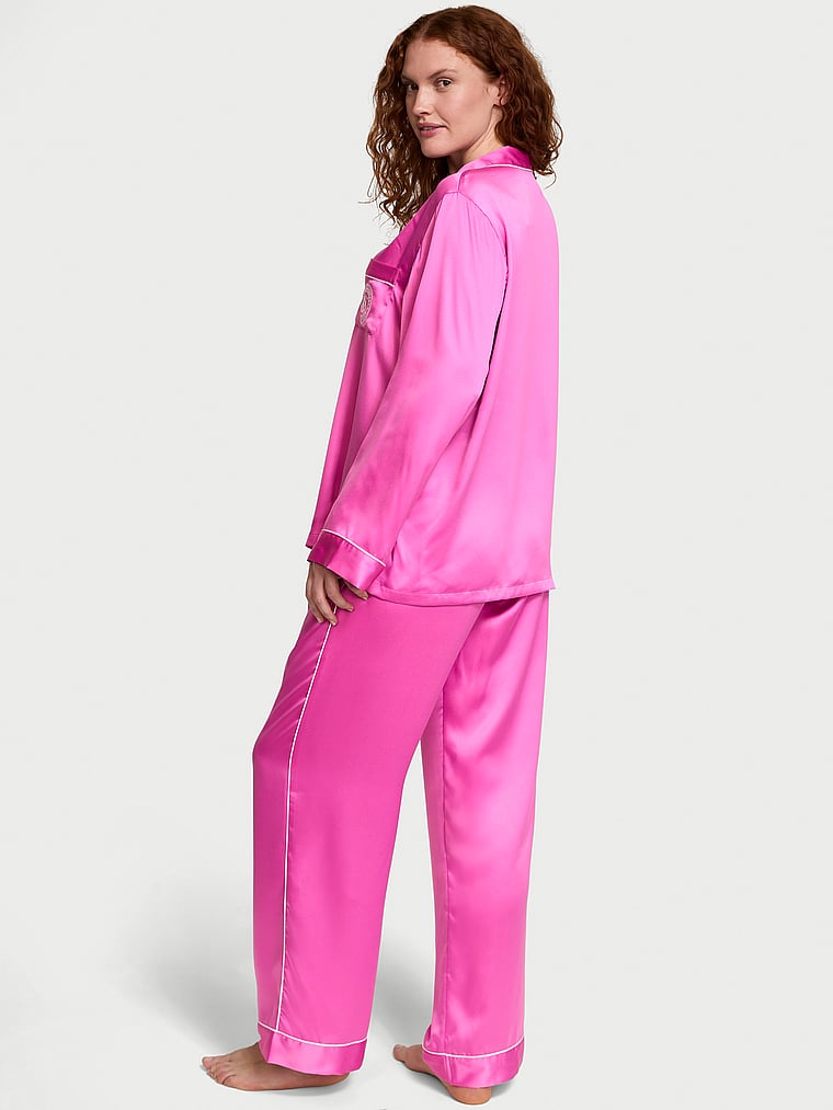 Glazed Satin Long Pajama Set image number null