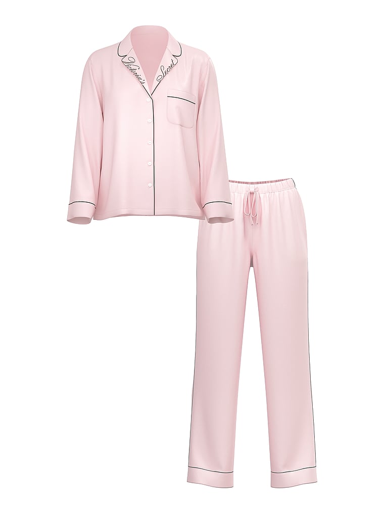 Glazed Satin Long Pajama Set image number null