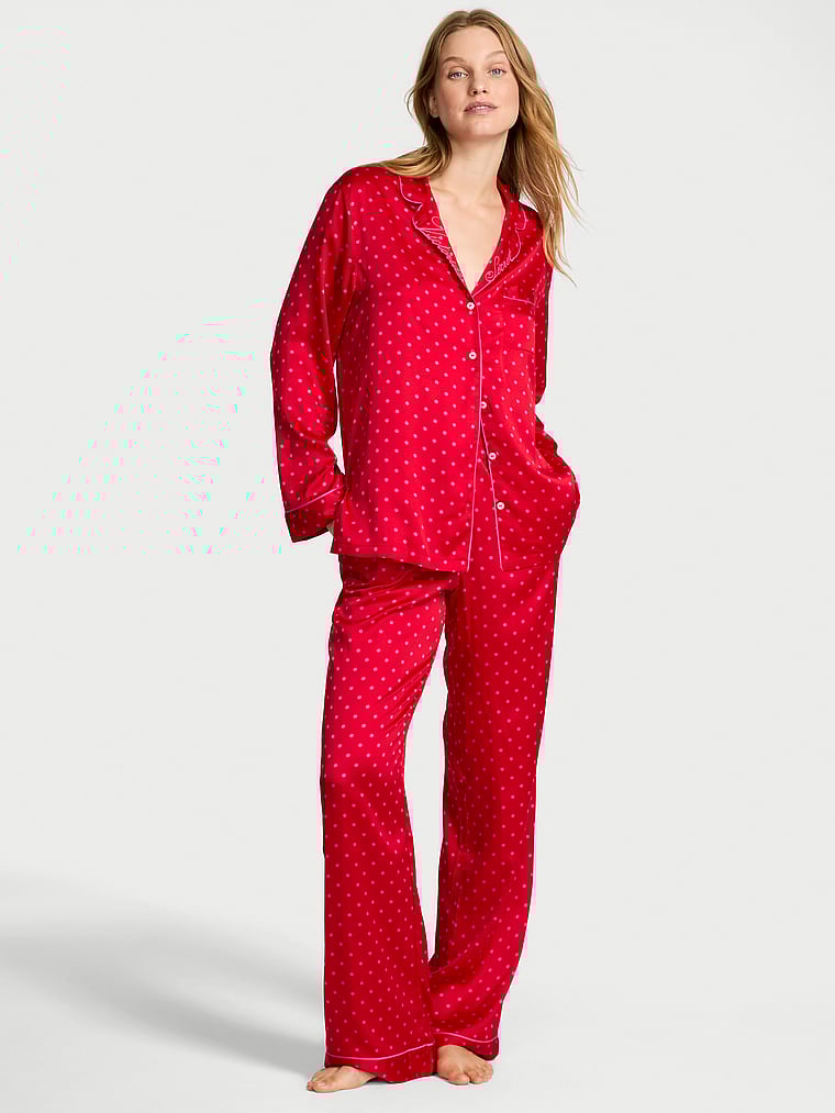 Glazed Satin Long Pajama Set image number null