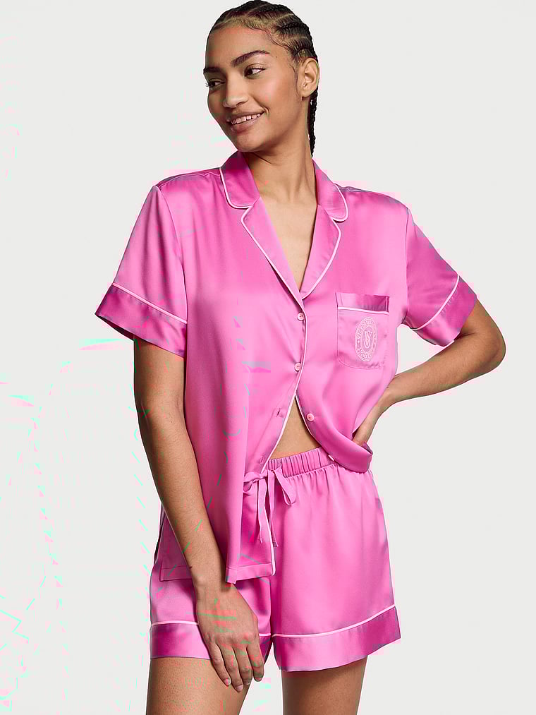 Glazed Satin Short Pajama Set image number null