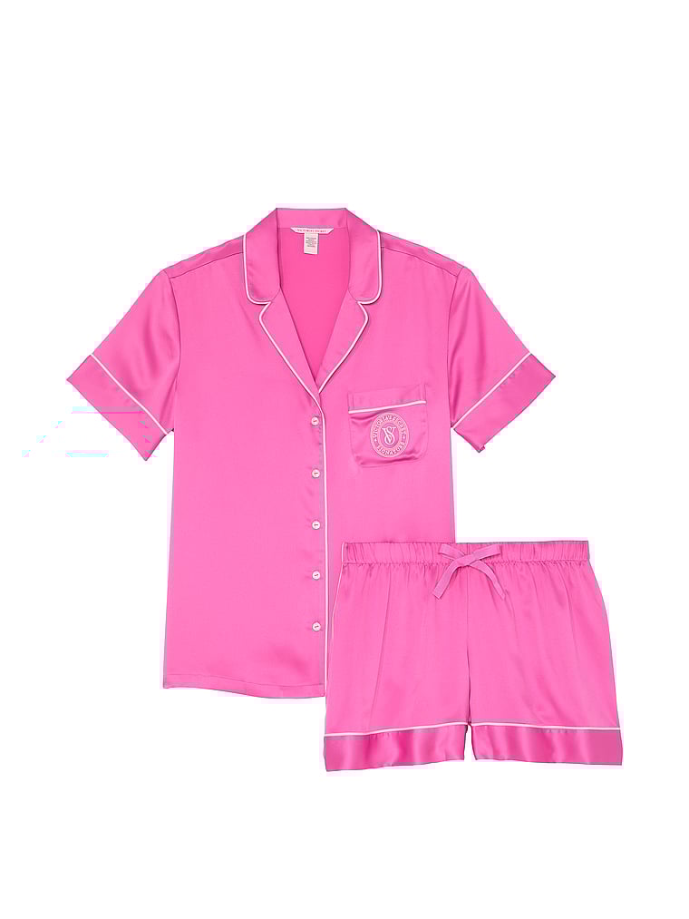 Glazed Satin Short Pajama Set image number null
